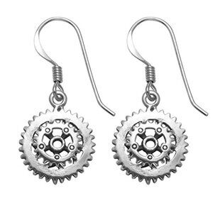 Sterling Silver Bicycle Double Sprocket Wire Earrings - Unisex Jewelry